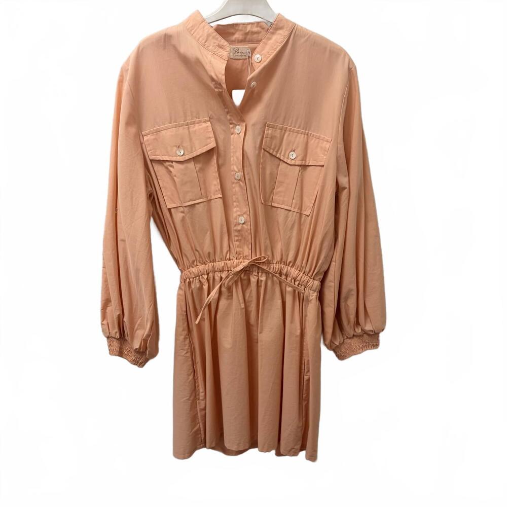 NEW PHIE COLLECTIVE women's safari mini dress in blush pink